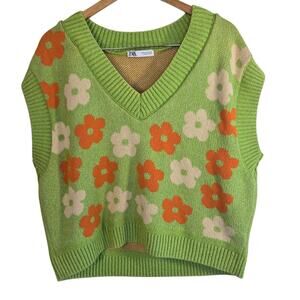 Size M (Unisex)-Zara Oversized Floral Knit Sweater Vest